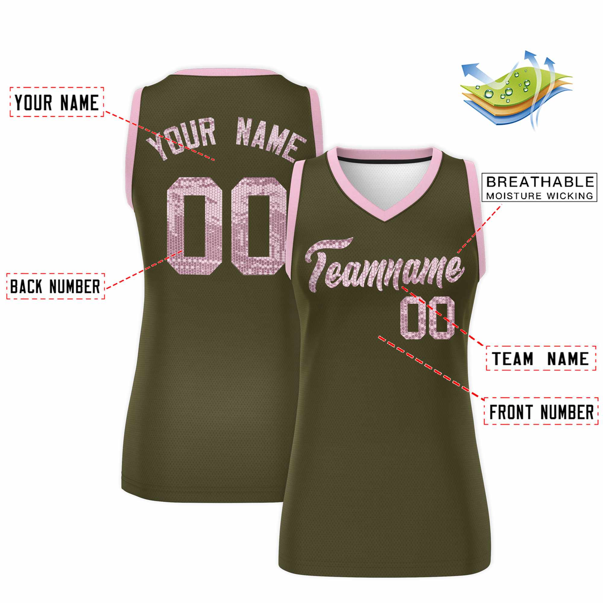 Custom Olive Light Pink Women Basketball Jersey Dress