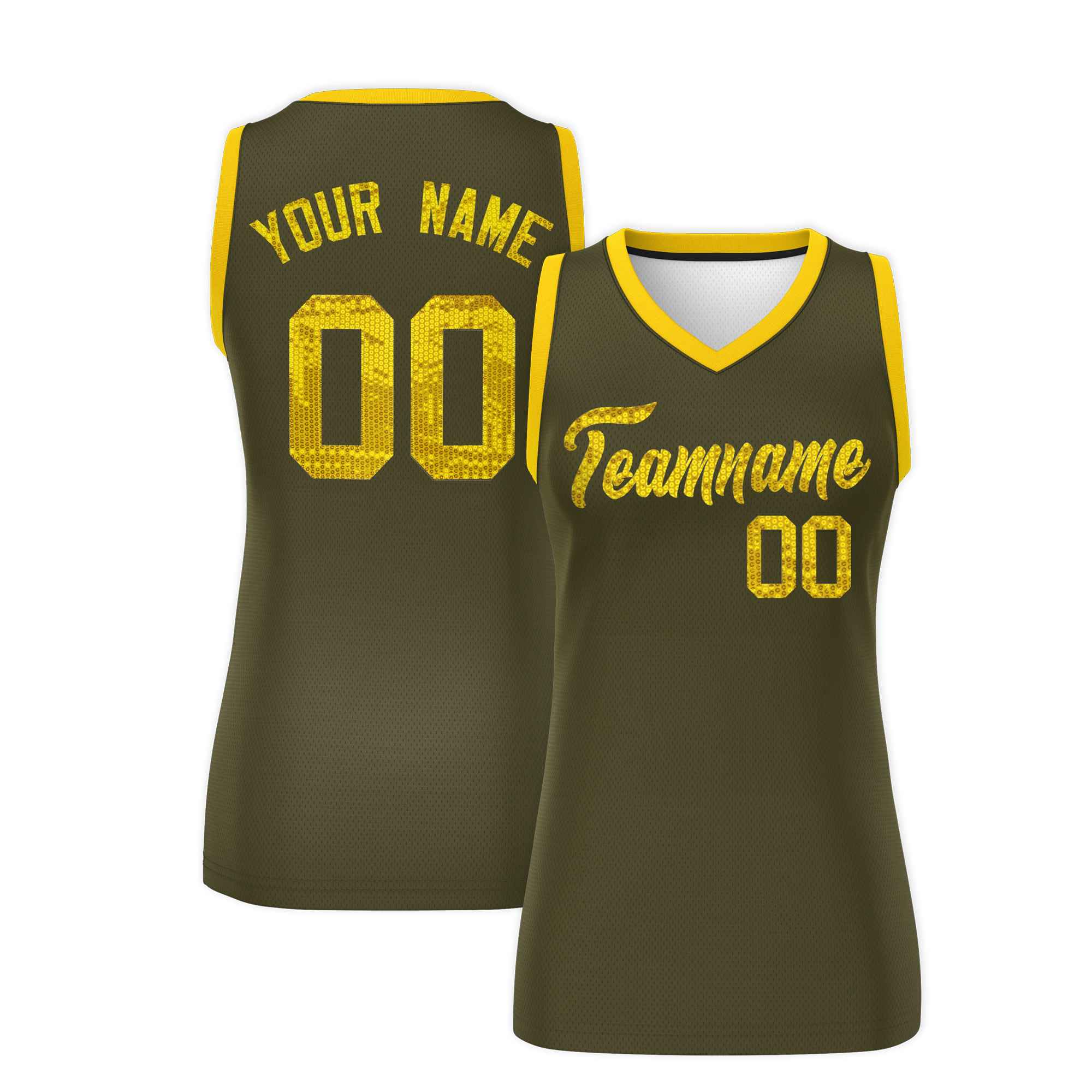 Custom Olive Gold Women Basketball Jersey Dress