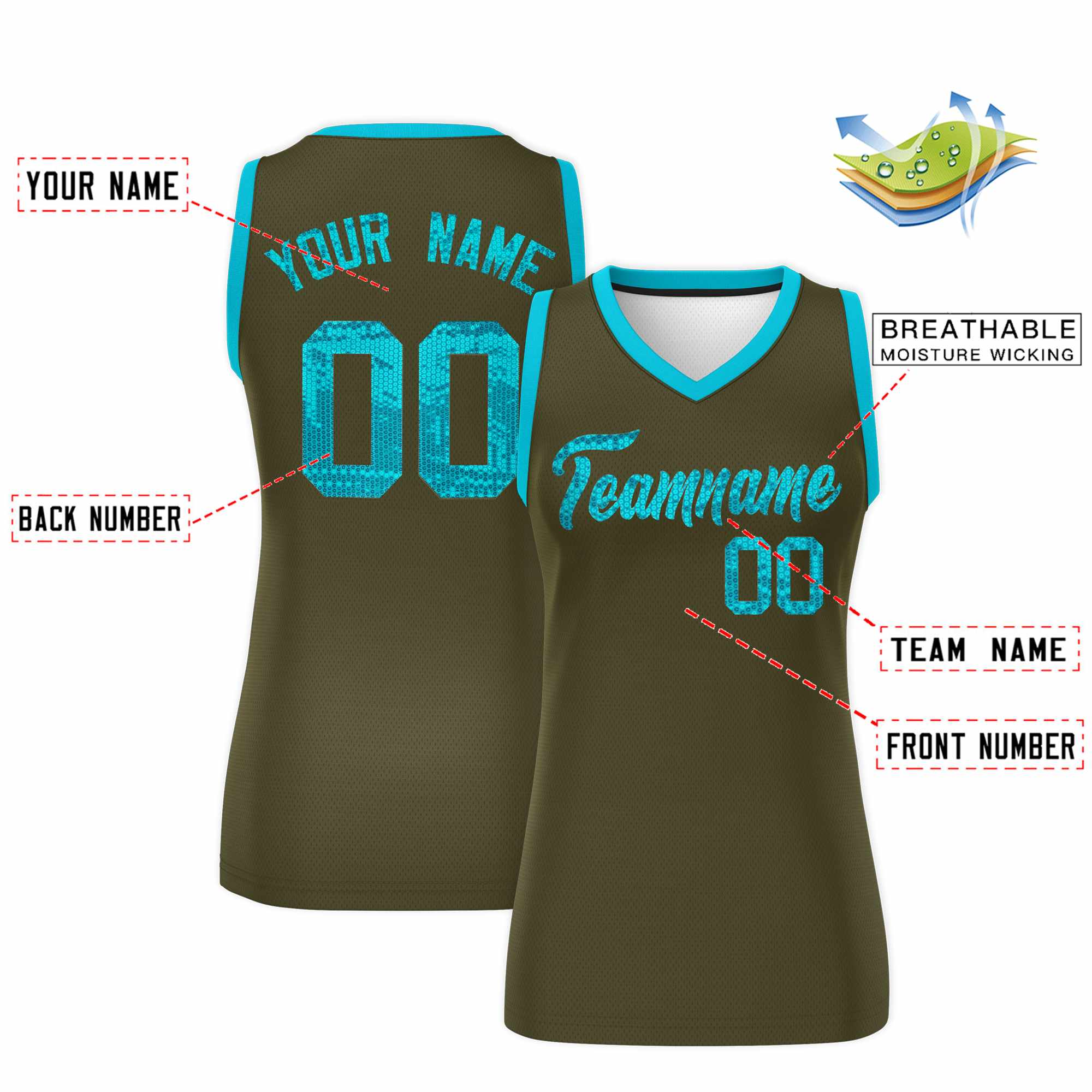 Custom Olive Sky Blue Women Basketball Jersey Dress