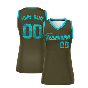 Custom Olive Sky Blue Women Basketball Jersey Dress