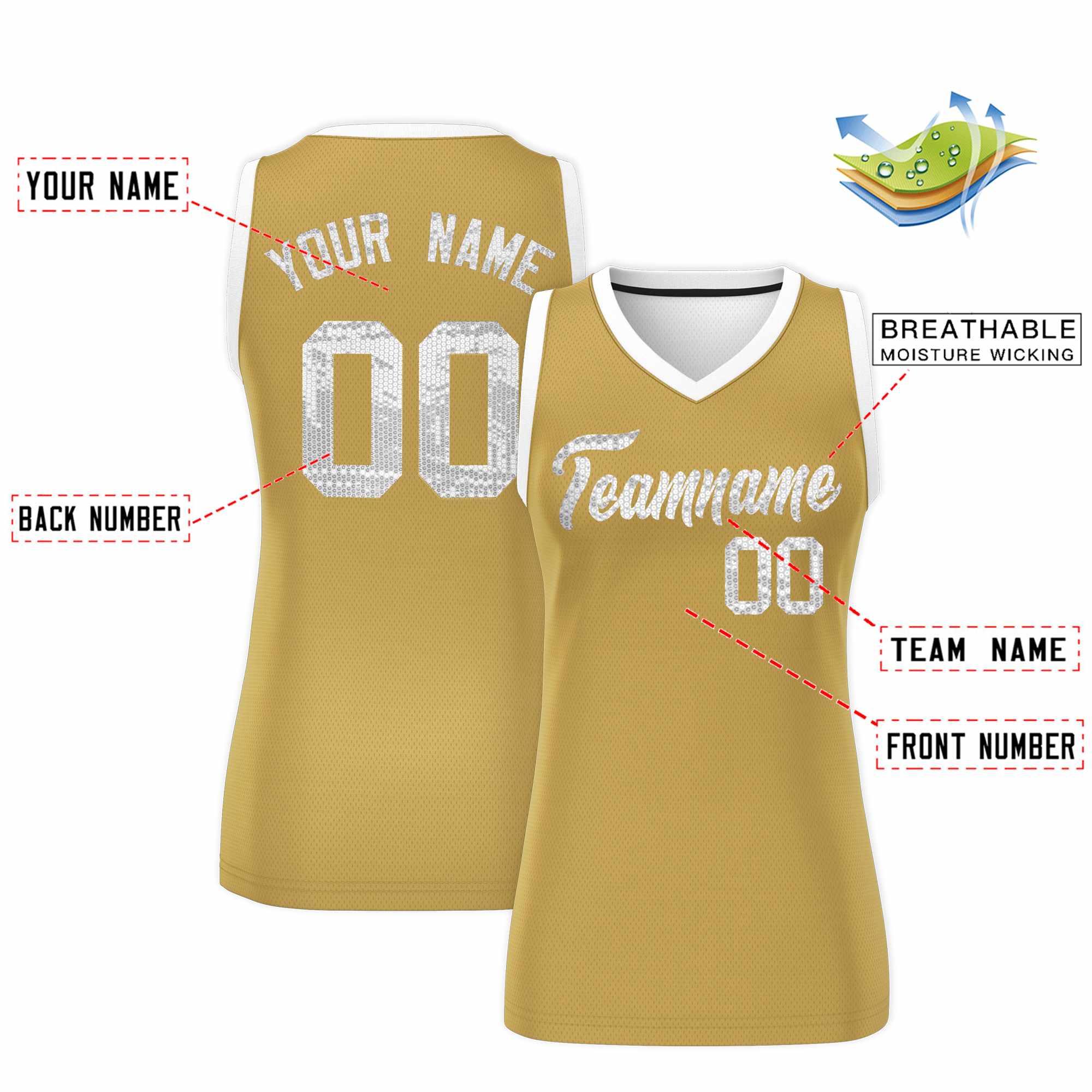 Custom Old Gold White Women Basketball Jersey Dress