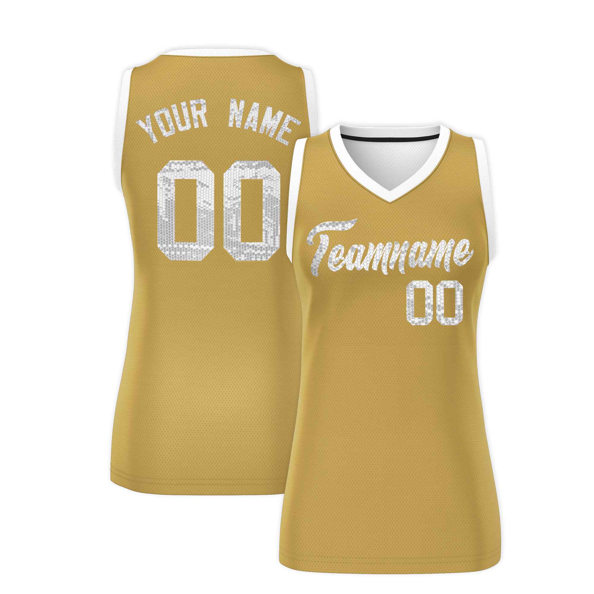 Custom Old Gold White Women Basketball Jersey Dress