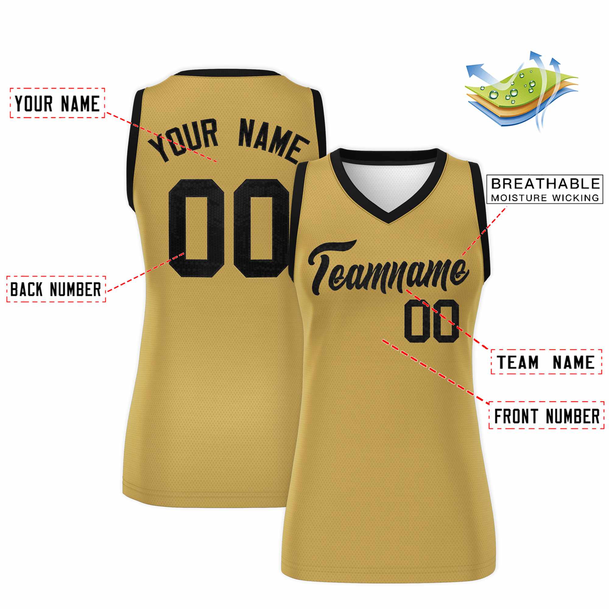 Custom Old Gold Black Women Basketball Jersey Dress