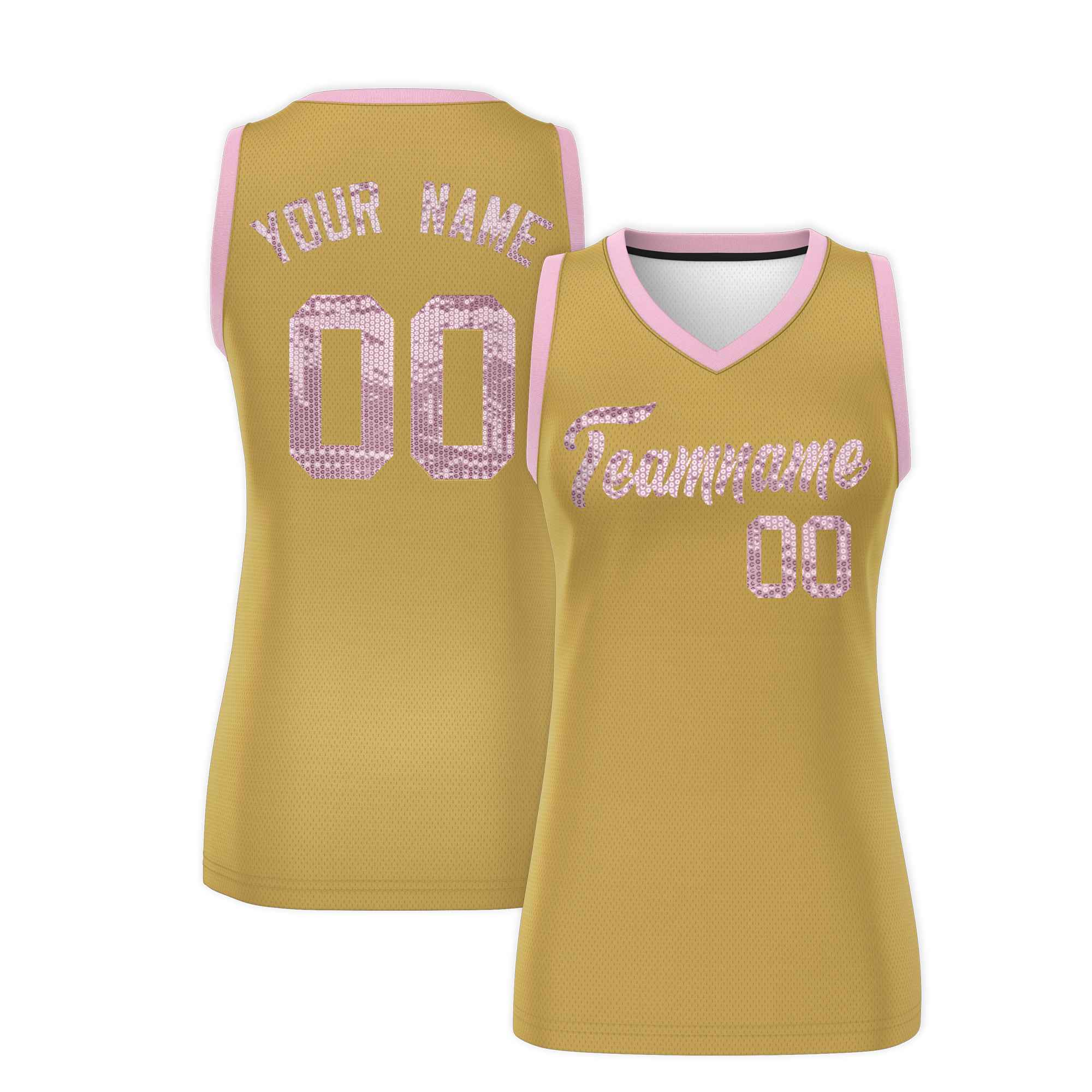 Custom Old Gold Light Pink Women Basketball Jersey Dress