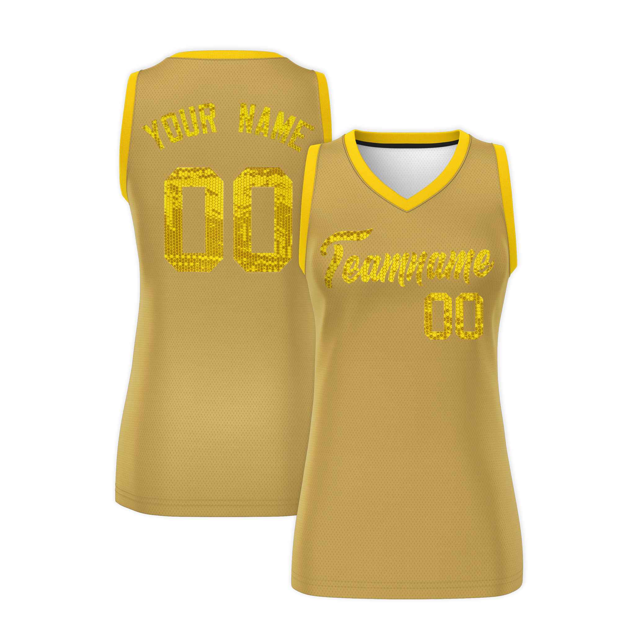 Custom Old Gold Gold Women Basketball Jersey Dress