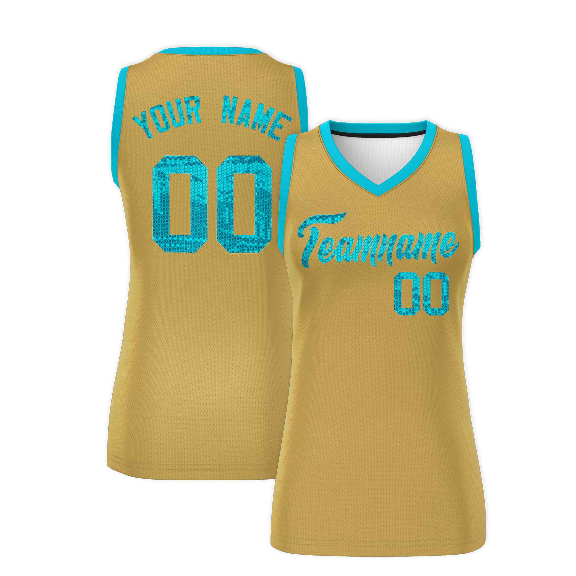 Custom Old Gold Sky Blue Women Basketball Jersey Dress