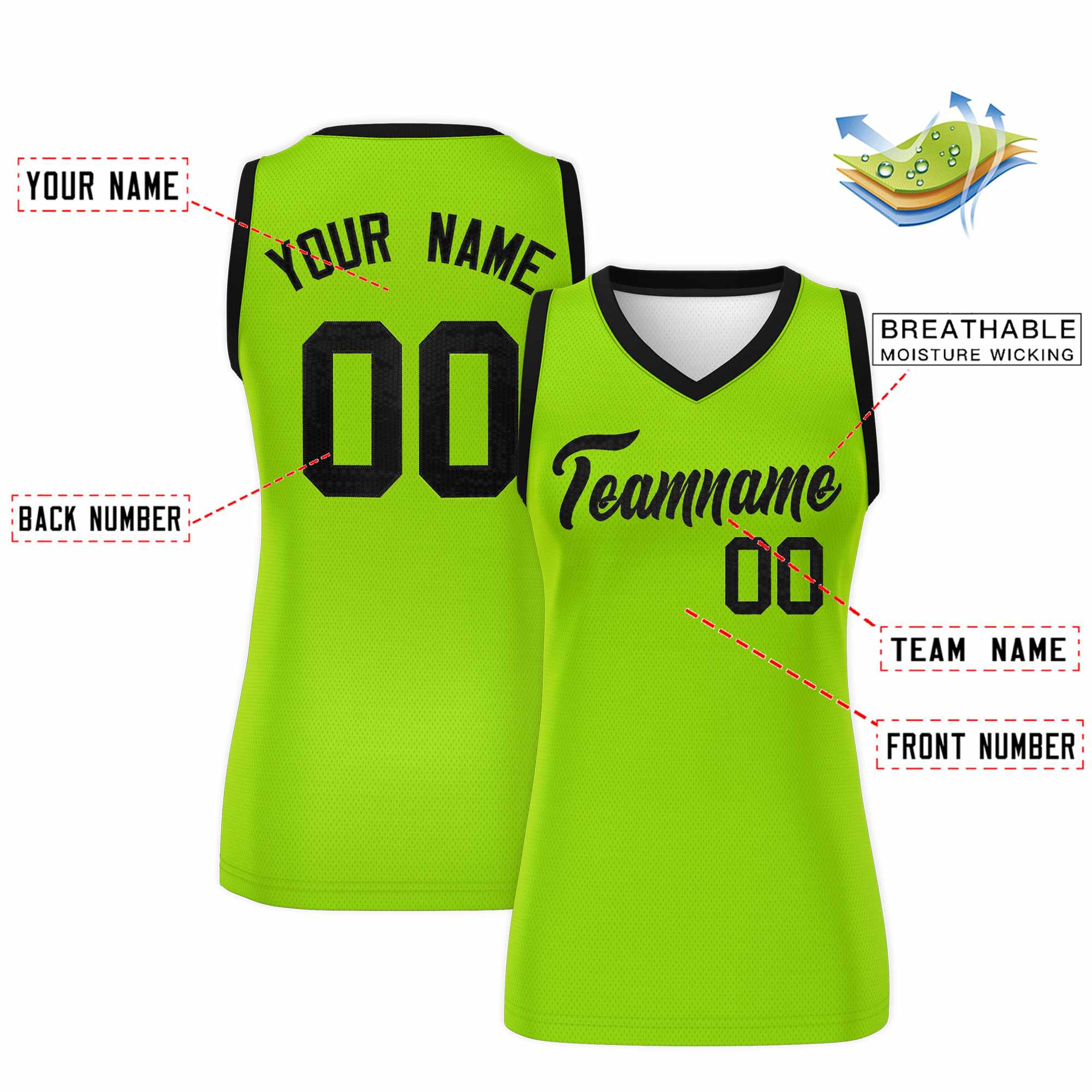 Custom Neon Green Black Women Basketball Jersey Dress