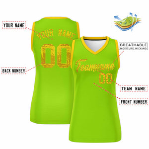 Custom Neon Green Gold Women Basketball Jersey Dress