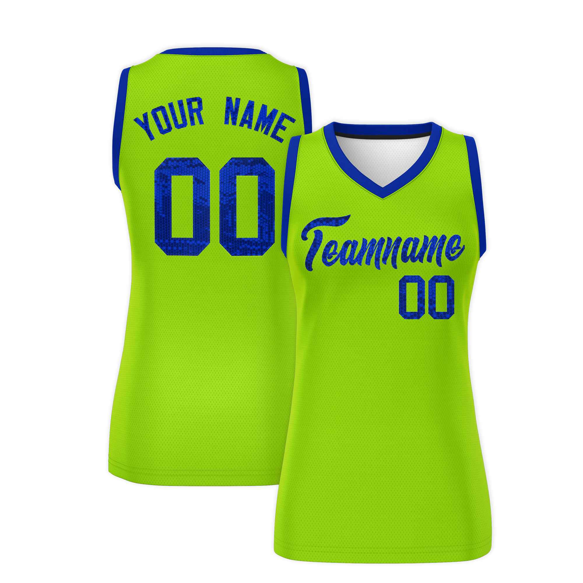 Custom Neon Green Royal Women Basketball Jersey Dress