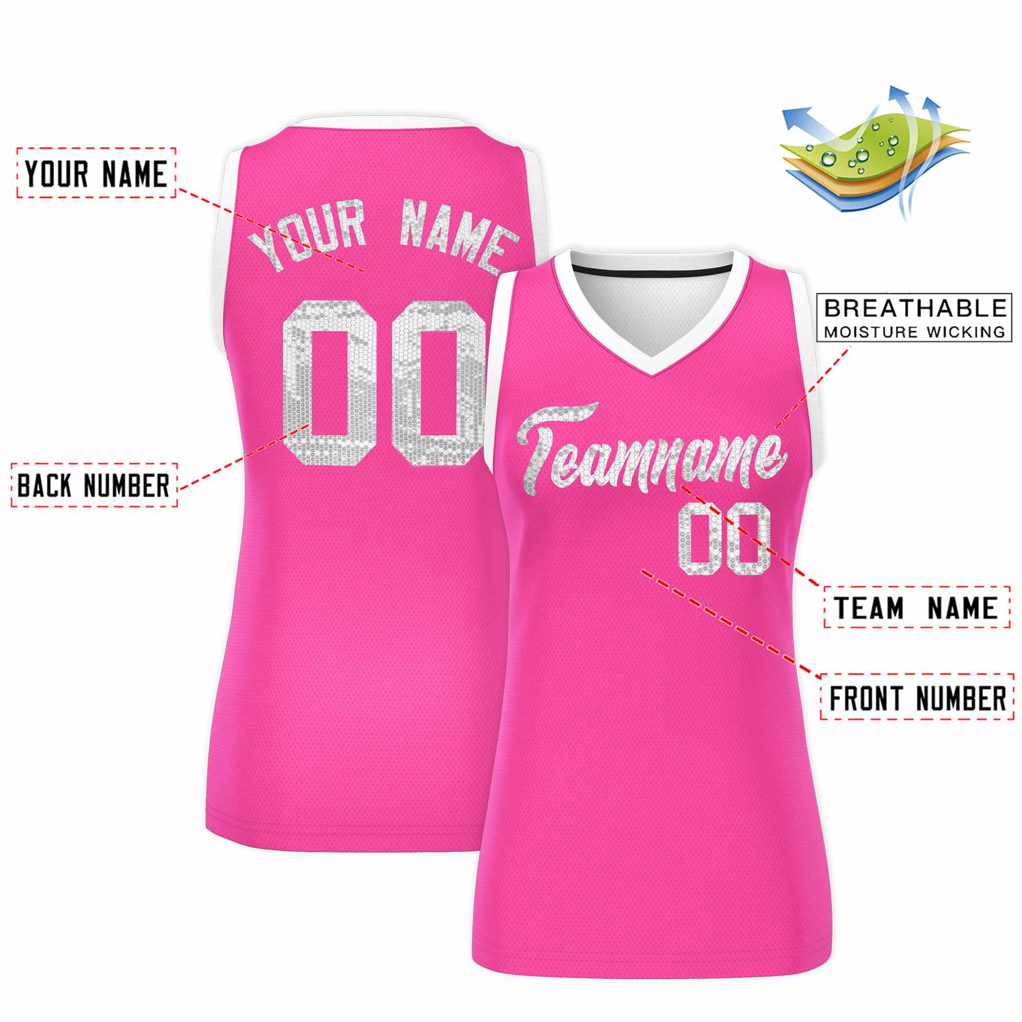 Custom Pink White Women Basketball Jersey Dress