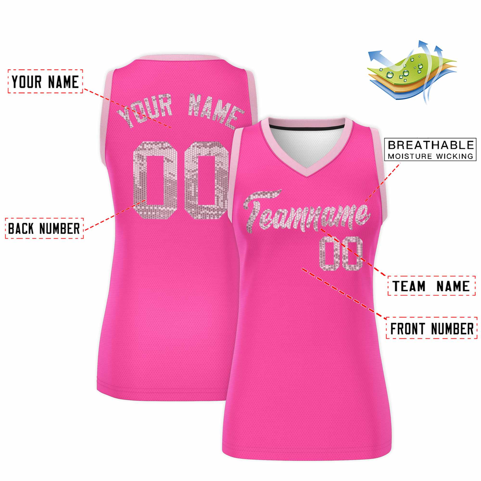 Custom Pink Light Pink Women Basketball Jersey Dress