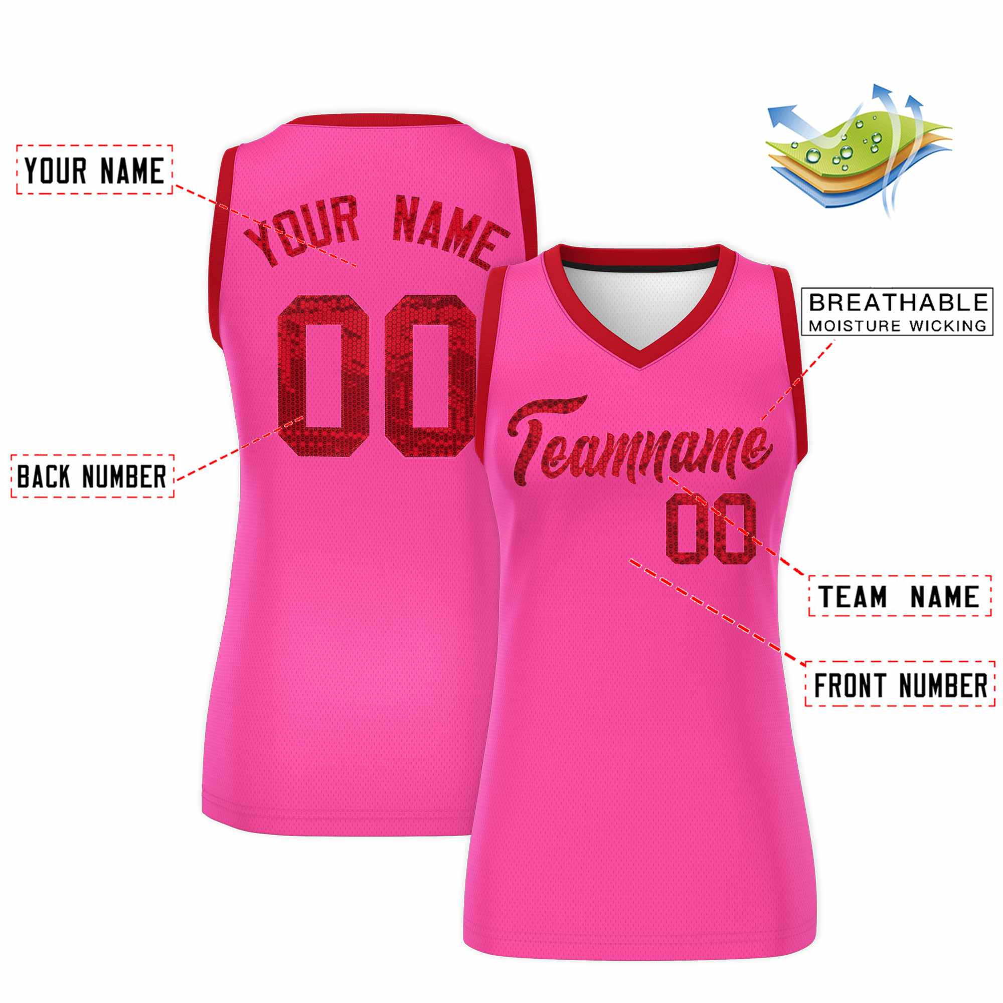 Custom Pink Red Women Basketball Jersey Dress