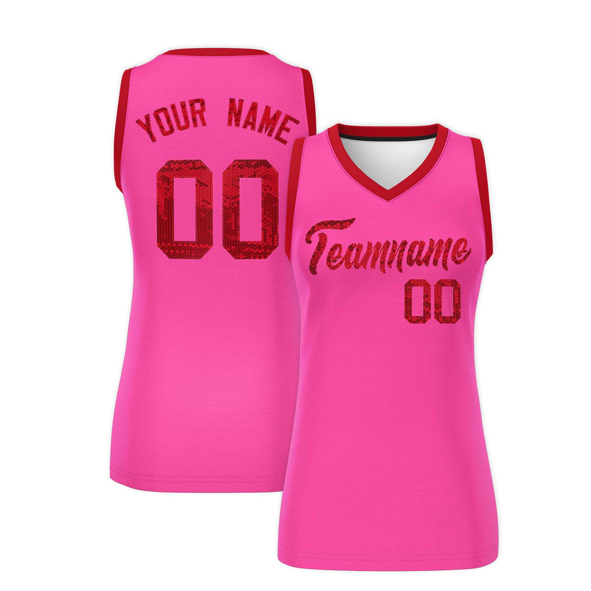 Custom Pink Red Women Basketball Jersey Dress