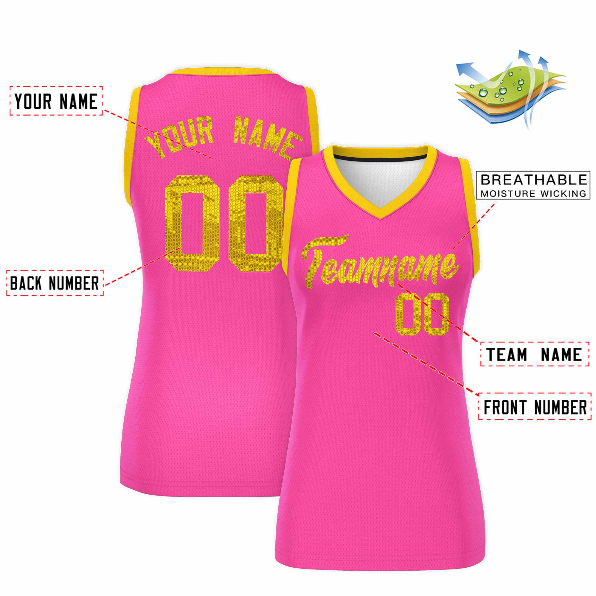 Custom Pink Gold Women Basketball Jersey Dress