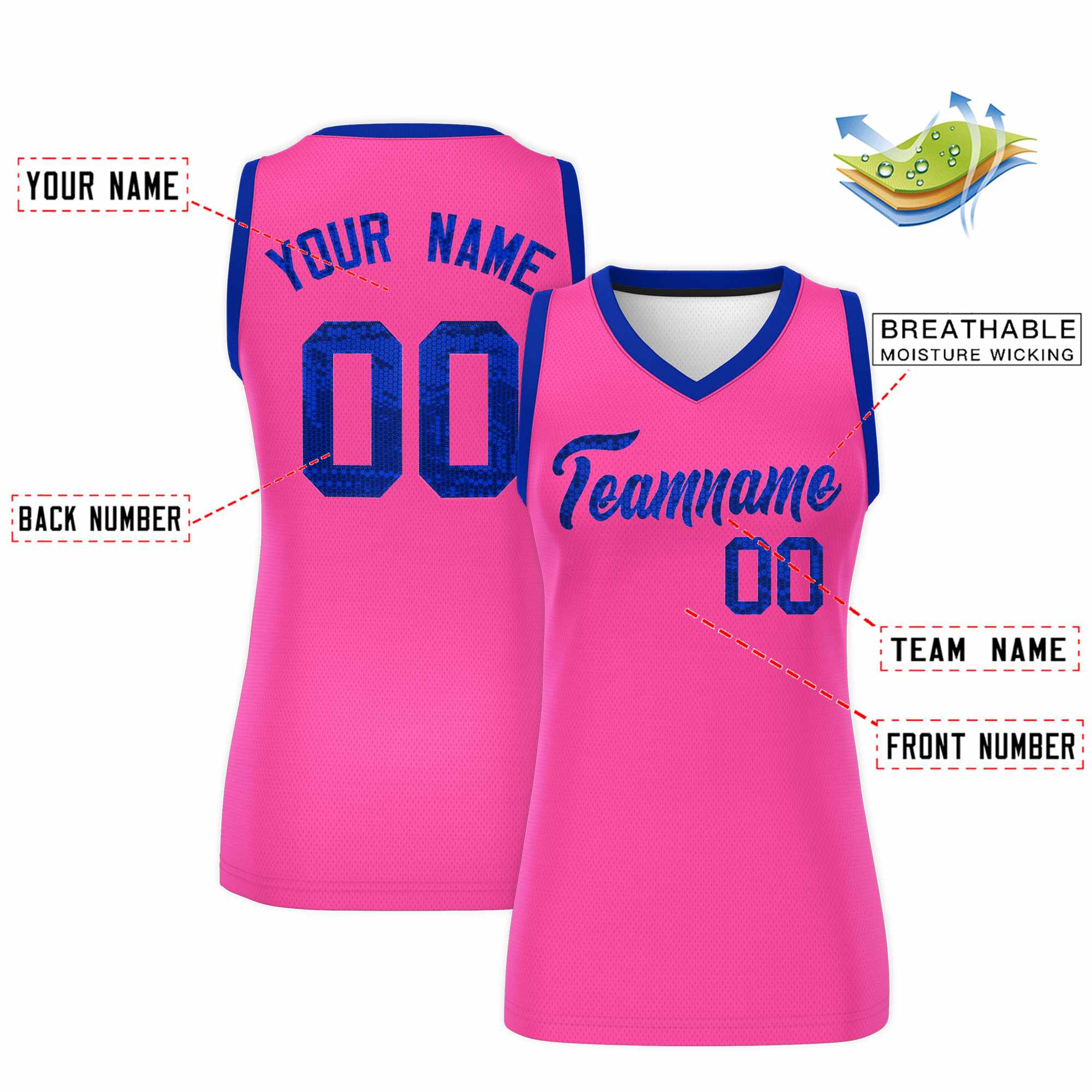 Custom Pink Royal Women Basketball Jersey Dress