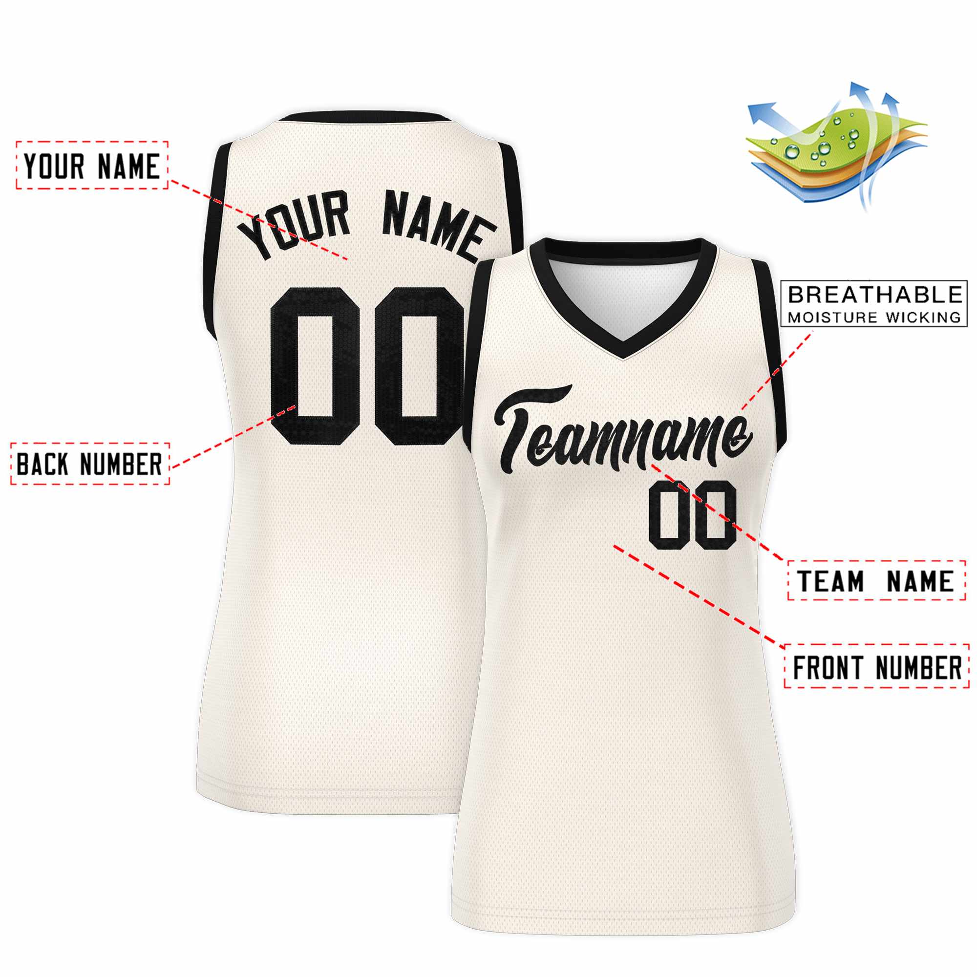 Custom Cream Black Women Basketball Jersey Dress