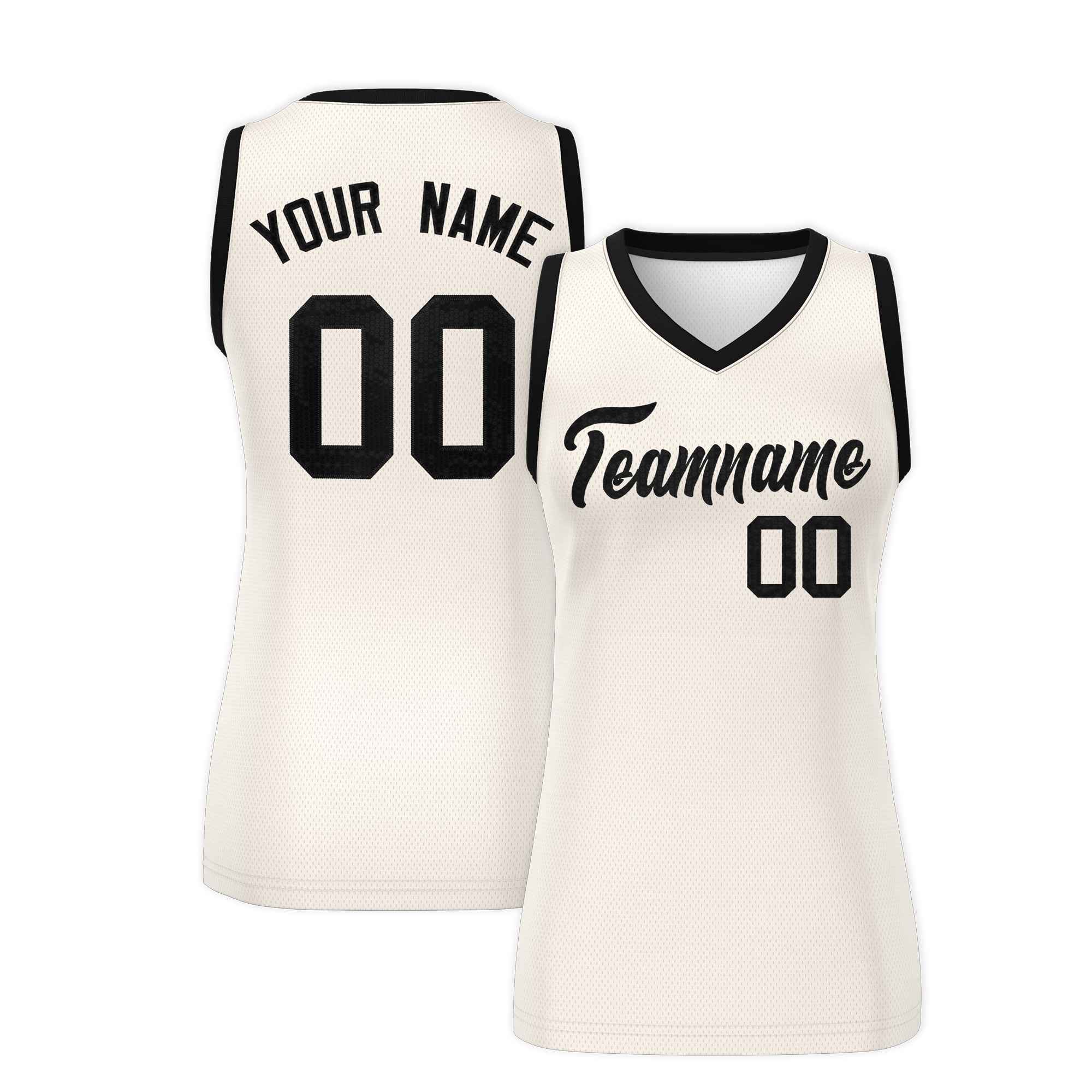 Custom Cream Black Women Basketball Jersey Dress