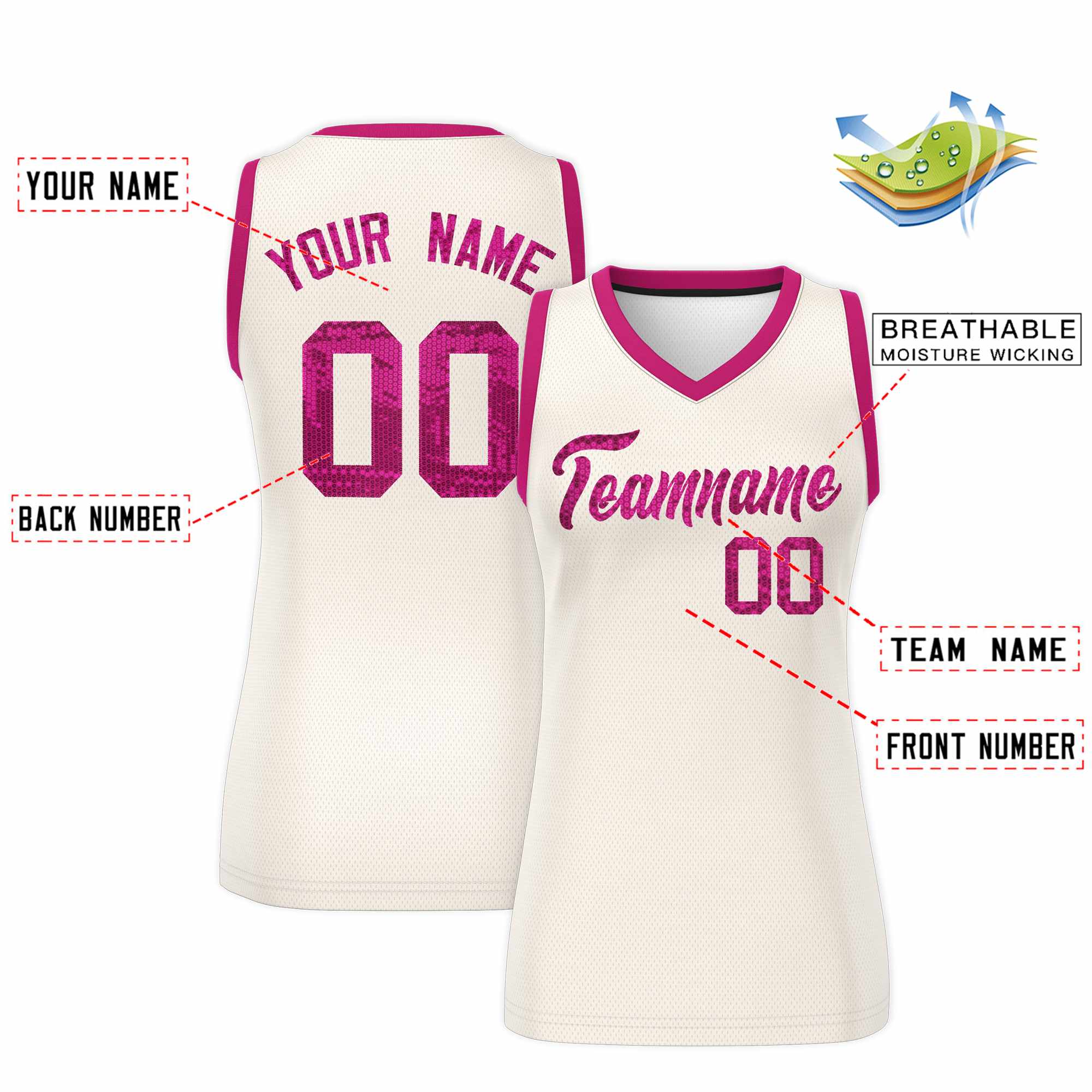 Custom Cream Pink Women Basketball Jersey Dress