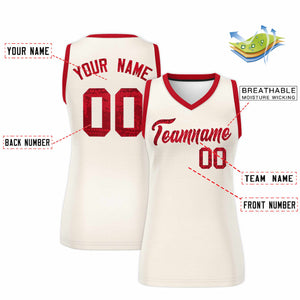 Custom Cream Red Women Basketball Jersey Dress