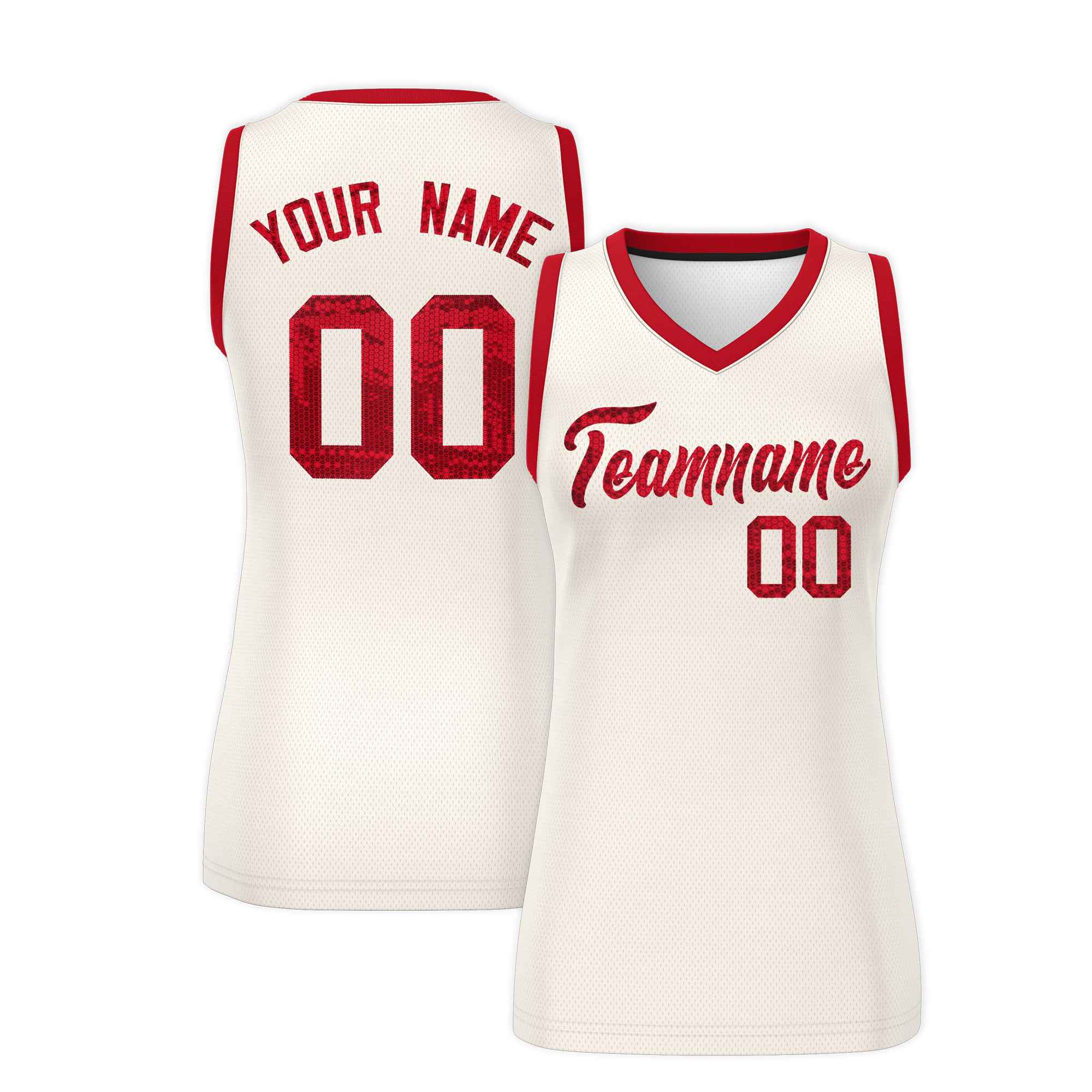 Custom Cream Red Women Basketball Jersey Dress