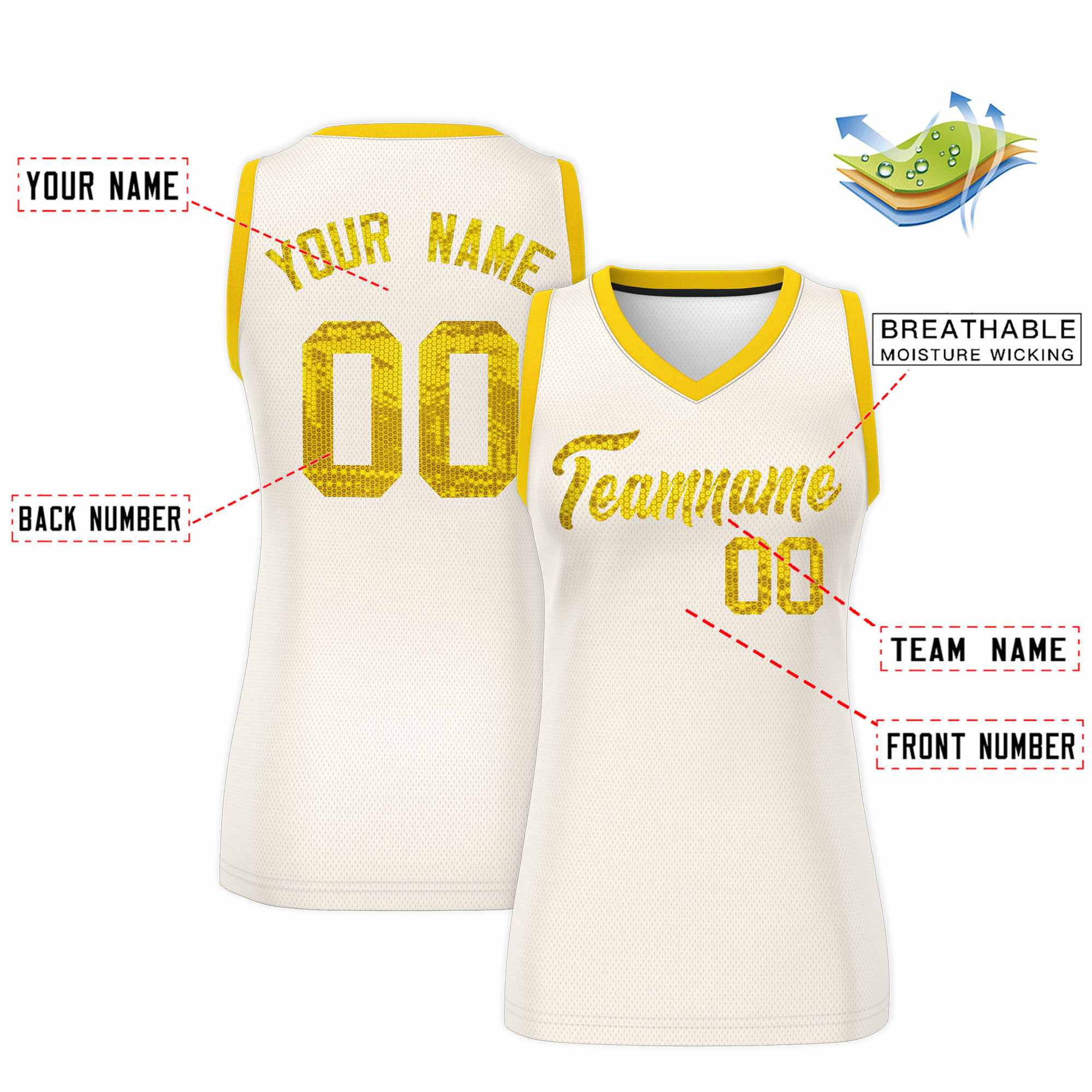 Custom Cream Gold Women Basketball Jersey Dress