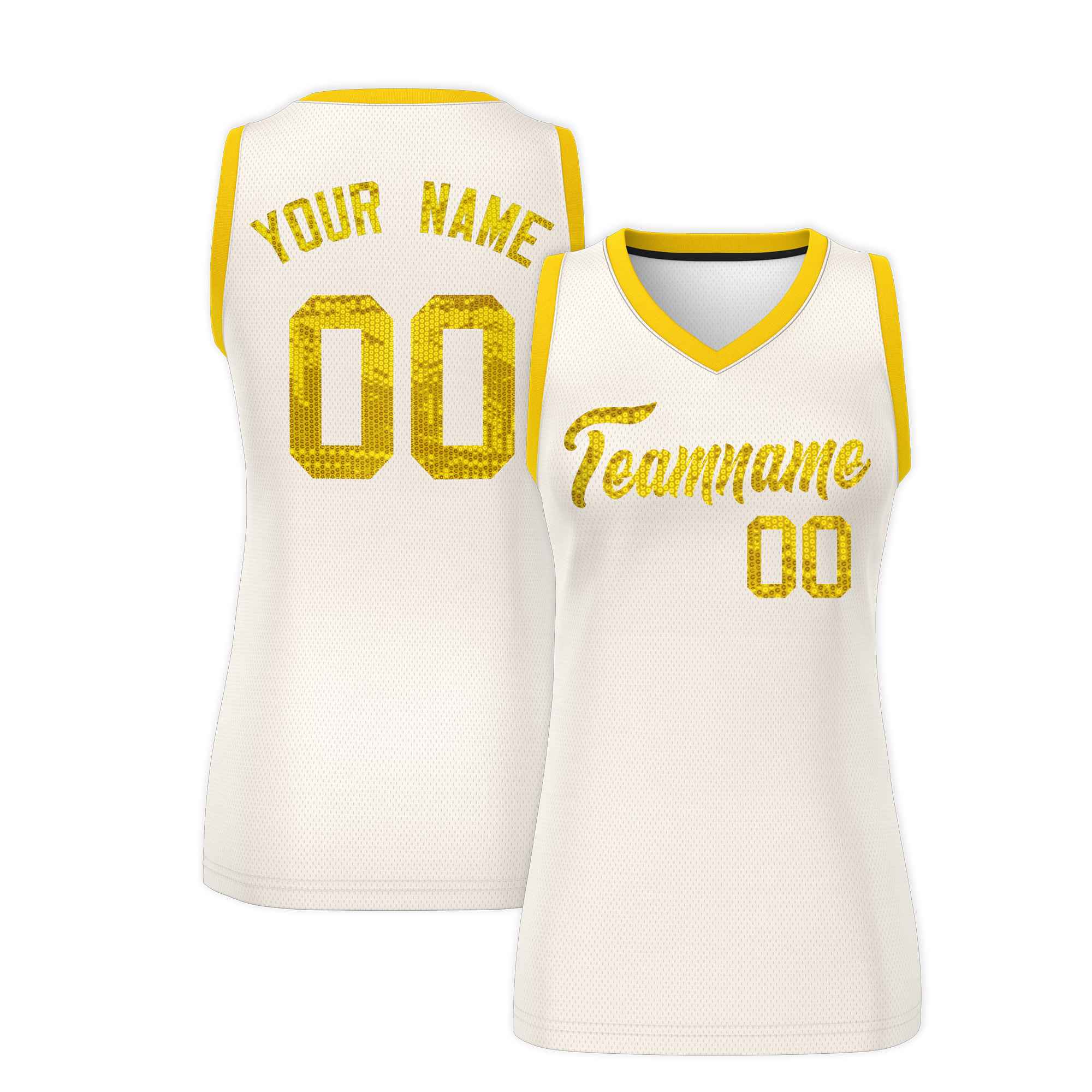 Custom Cream Gold Women Basketball Jersey Dress