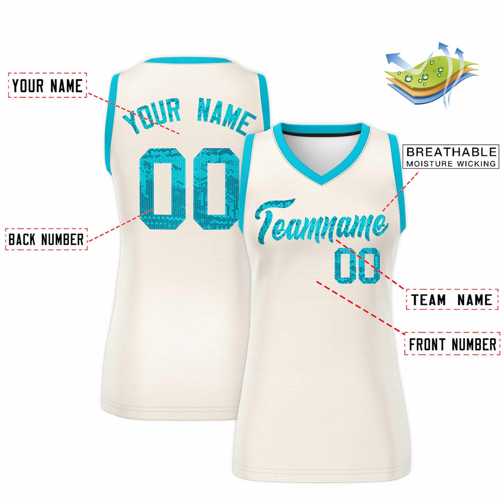 Custom Cream Sky Blue Women Basketball Jersey Dress