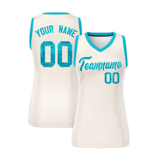 Custom Cream Sky Blue Women Basketball Jersey Dress