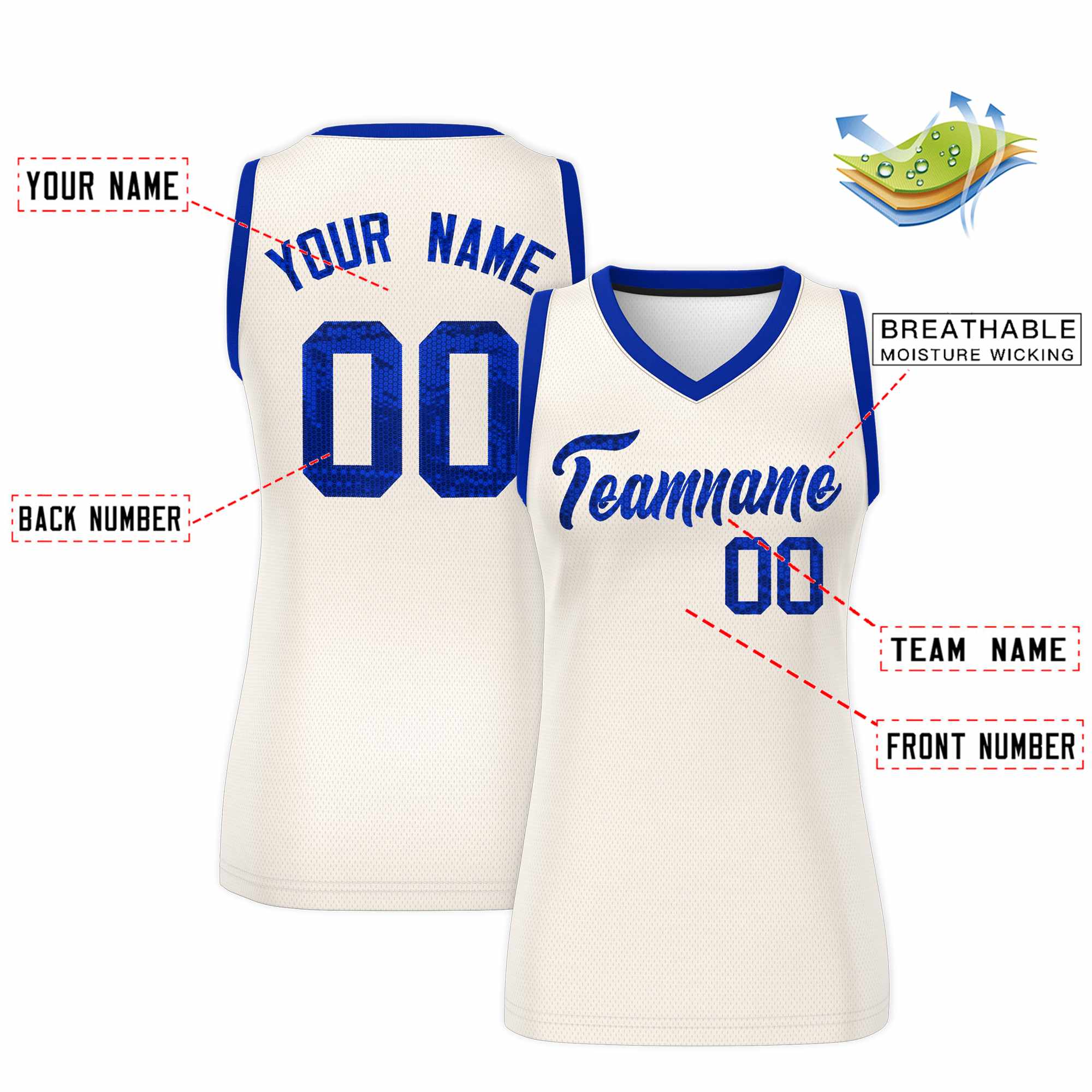 Custom Cream Royal Women Basketball Jersey Dress