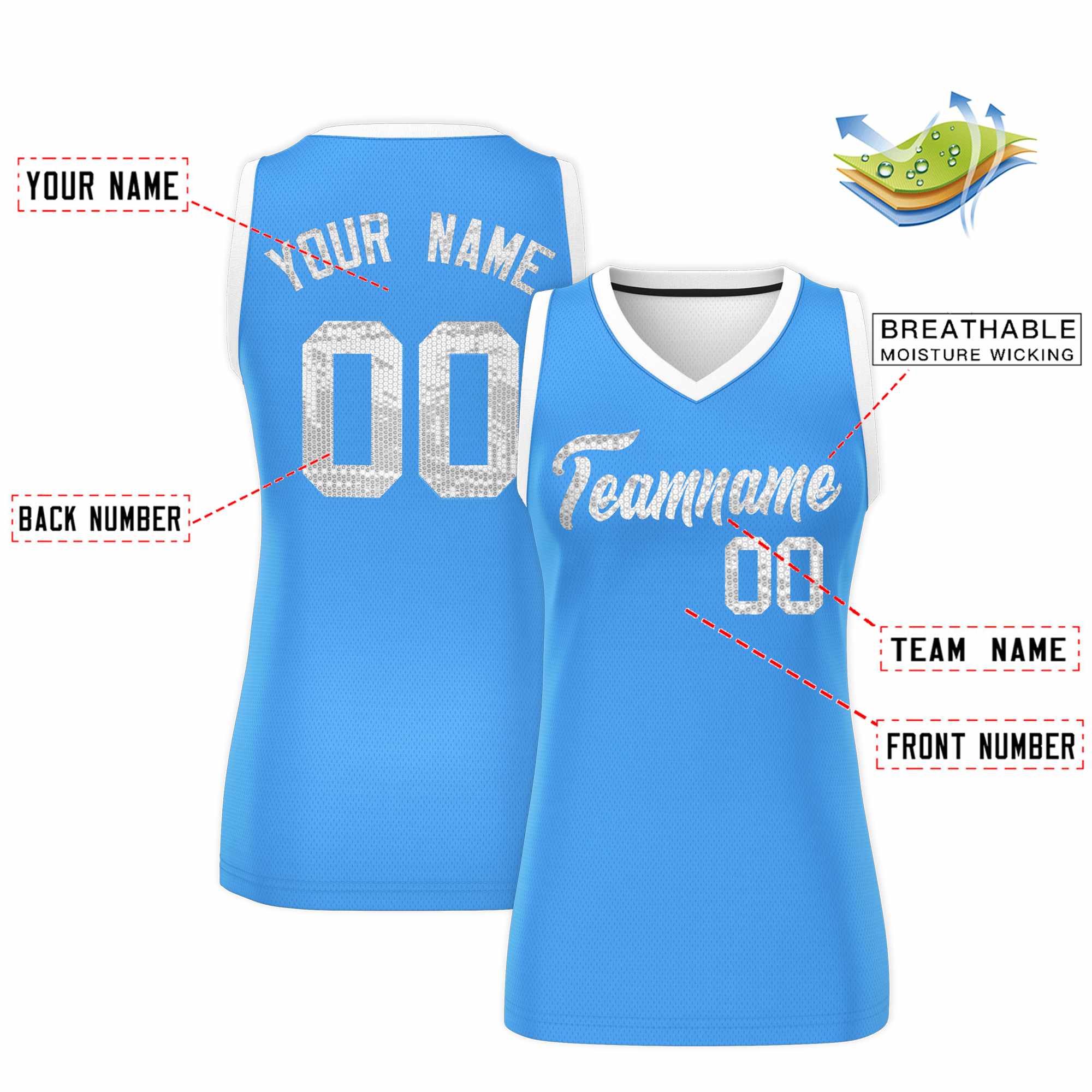 Custom Powder Blue White Women Basketball Jersey Dress