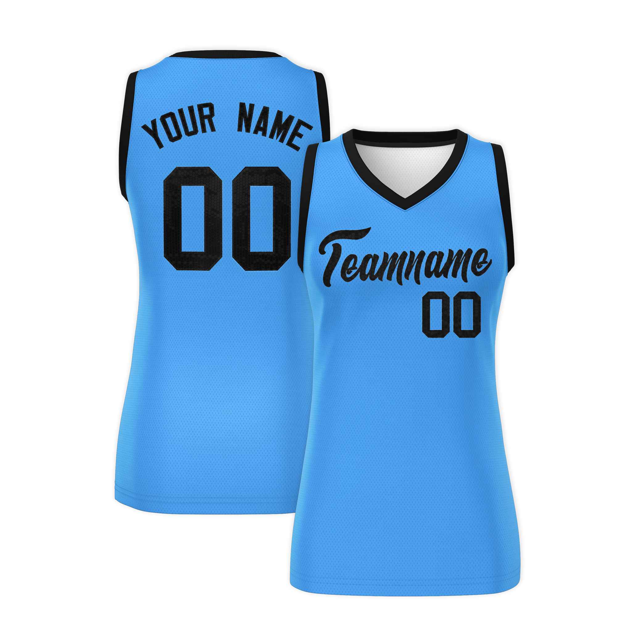 Custom Powder Blue Black Women Basketball Jersey Dress