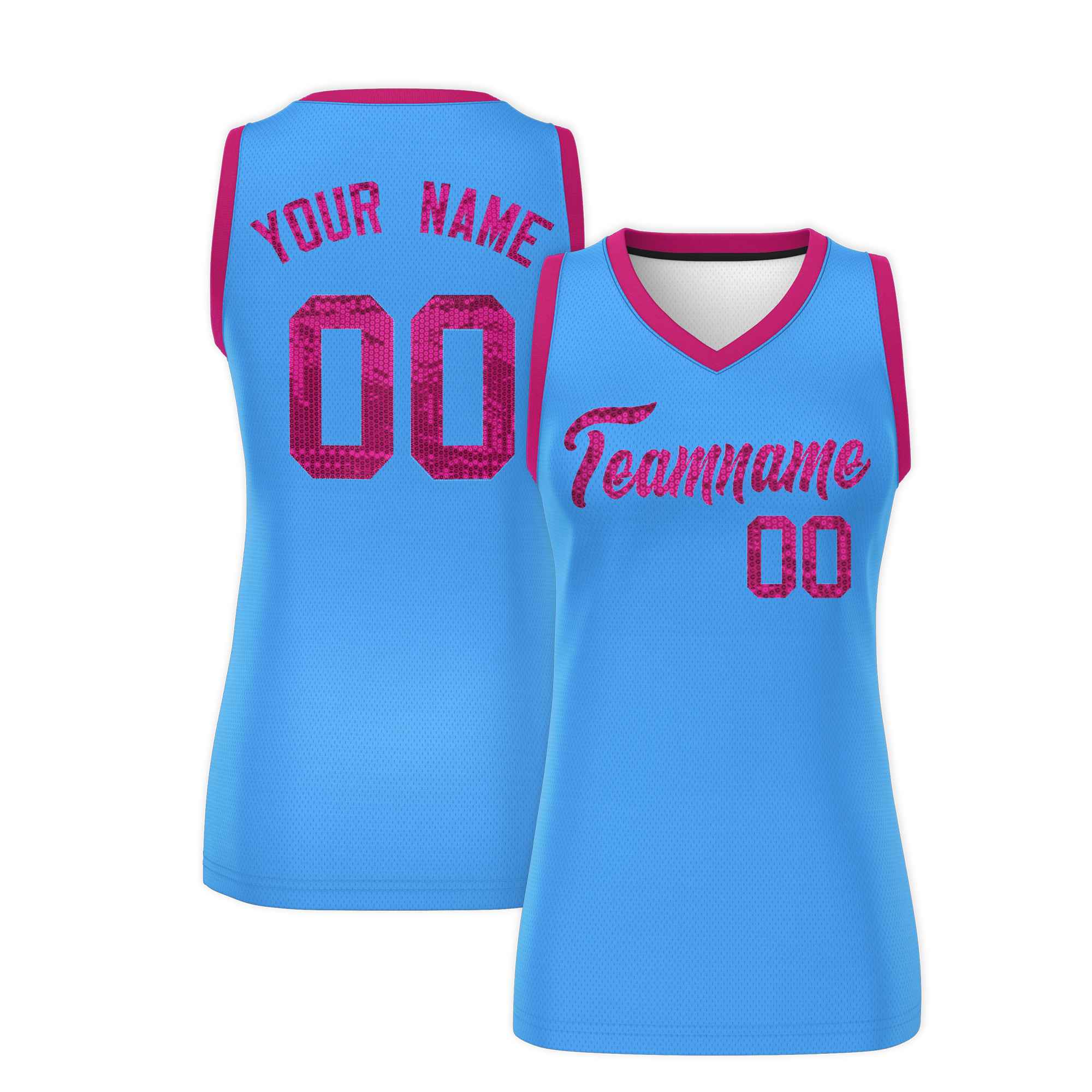 Custom Powder Blue Pink Women Basketball Jersey Dress