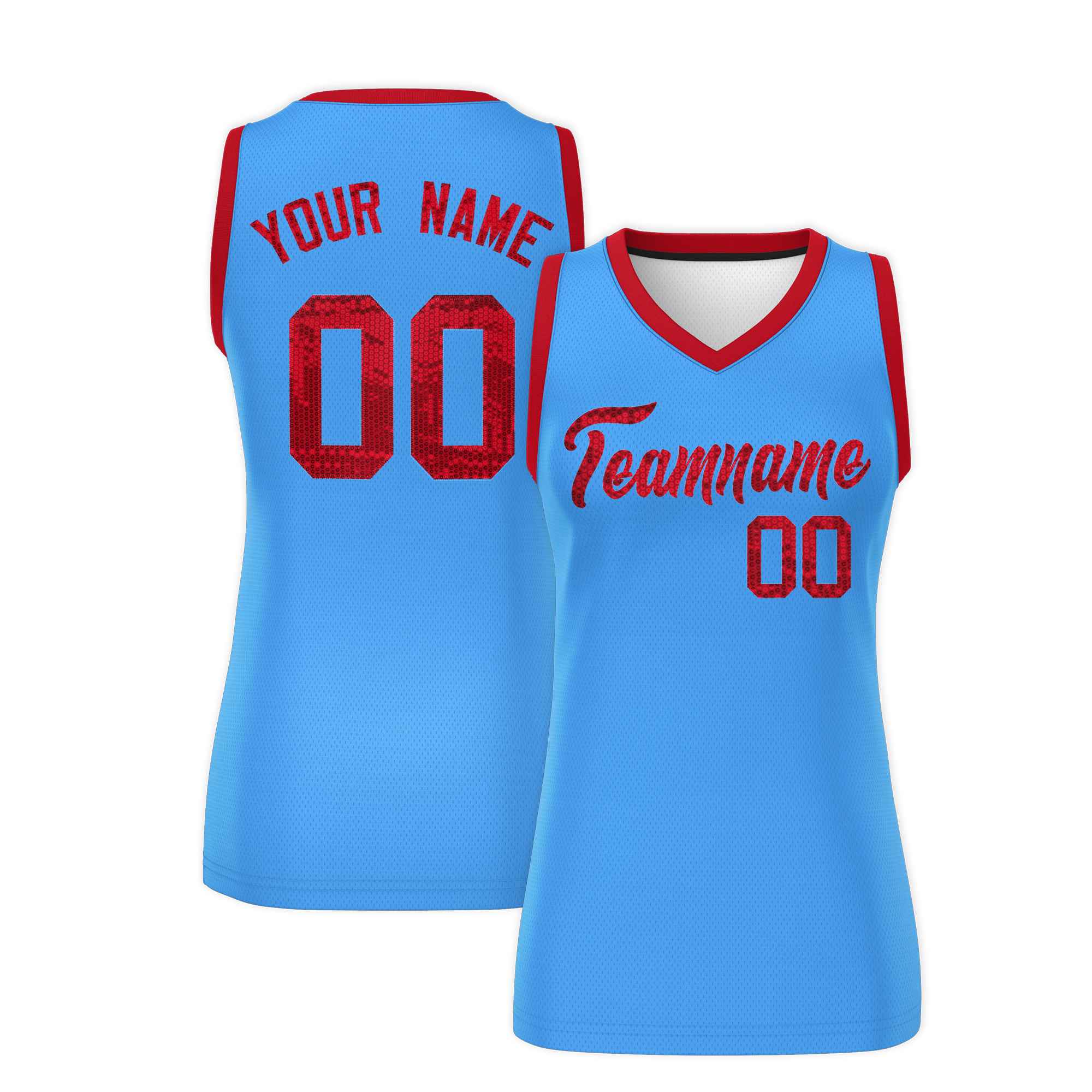 Custom Powder Blue Red Women Basketball Jersey Dress