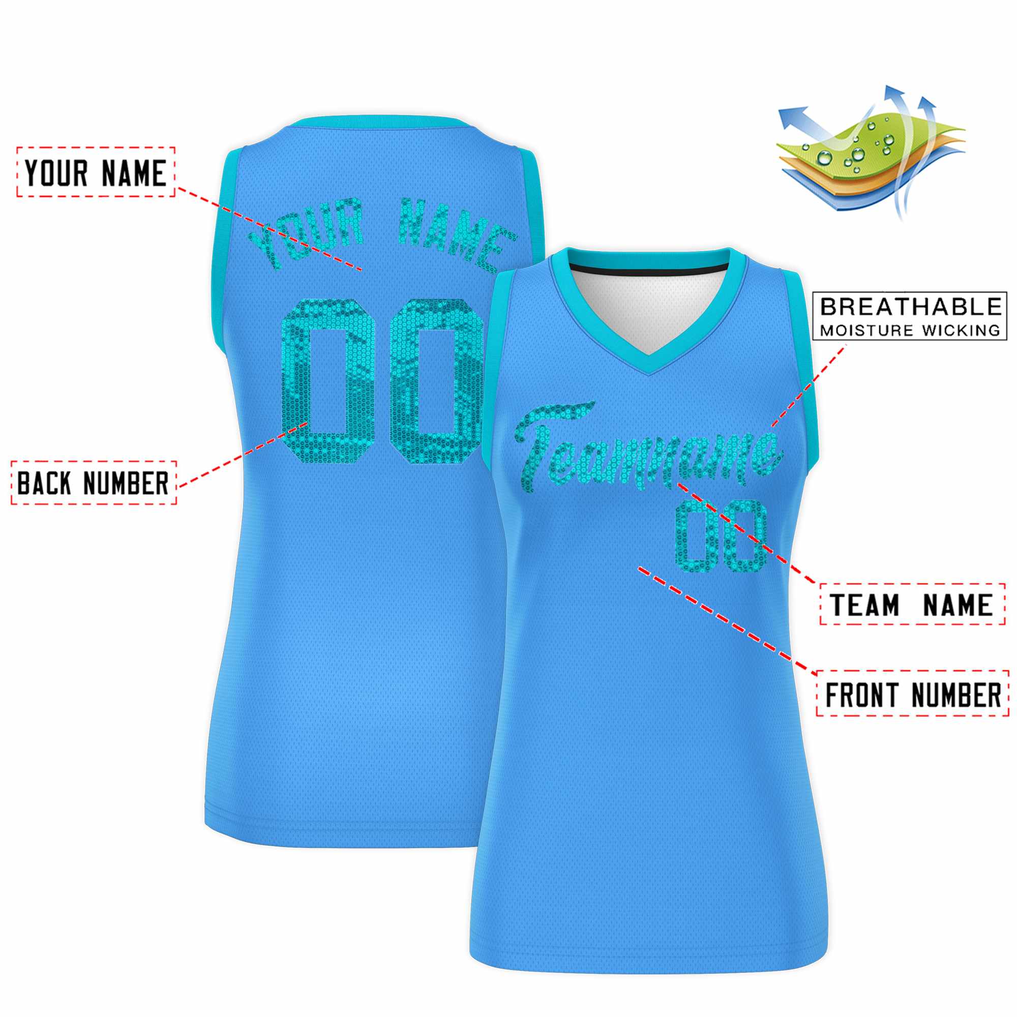 Custom Powder Blue Sky Blue Women Basketball Jersey Dress