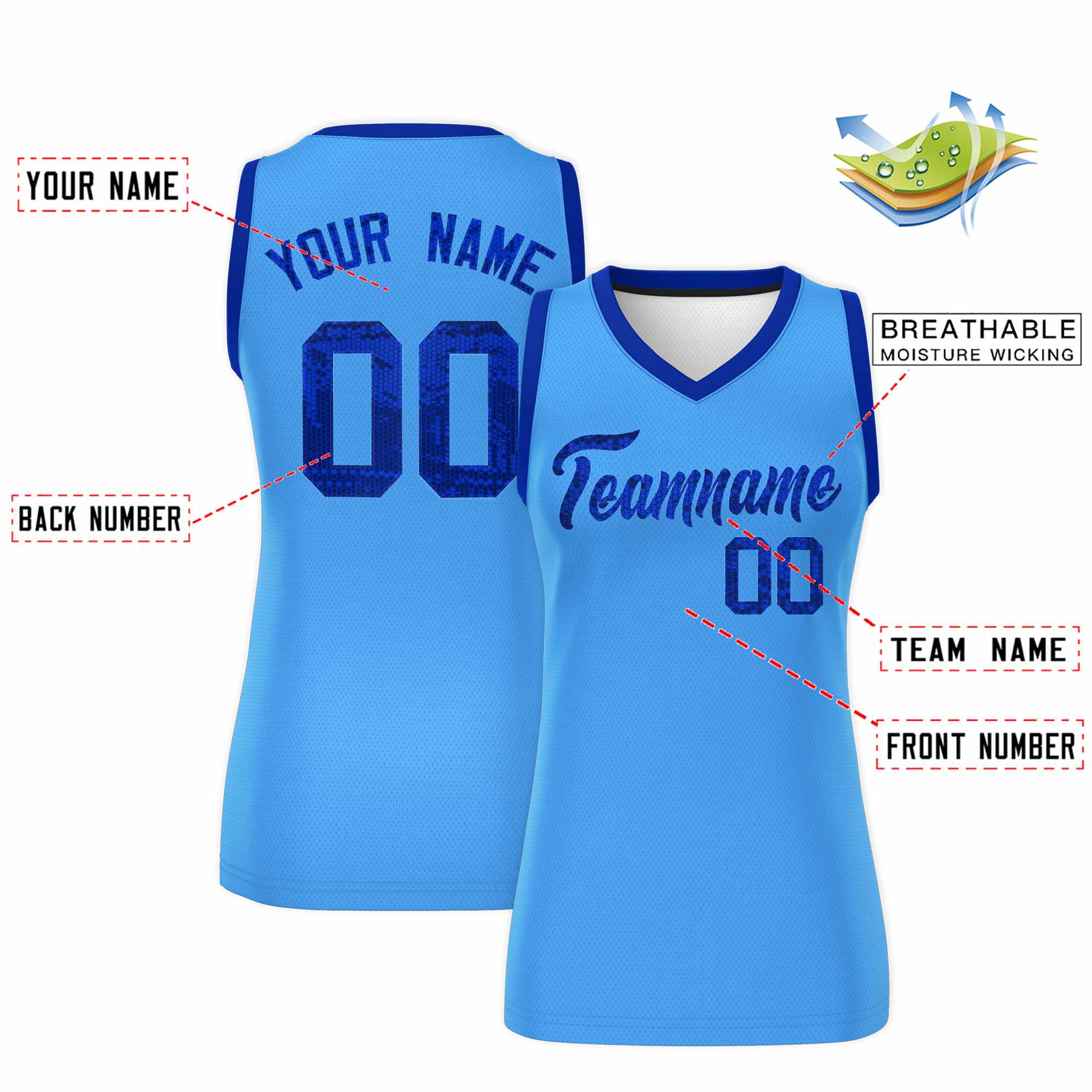 Custom Powder Blue Royal Women Basketball Jersey Dress