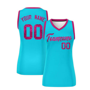 Custom Sky Blue Pink Women Basketball Jersey Dress