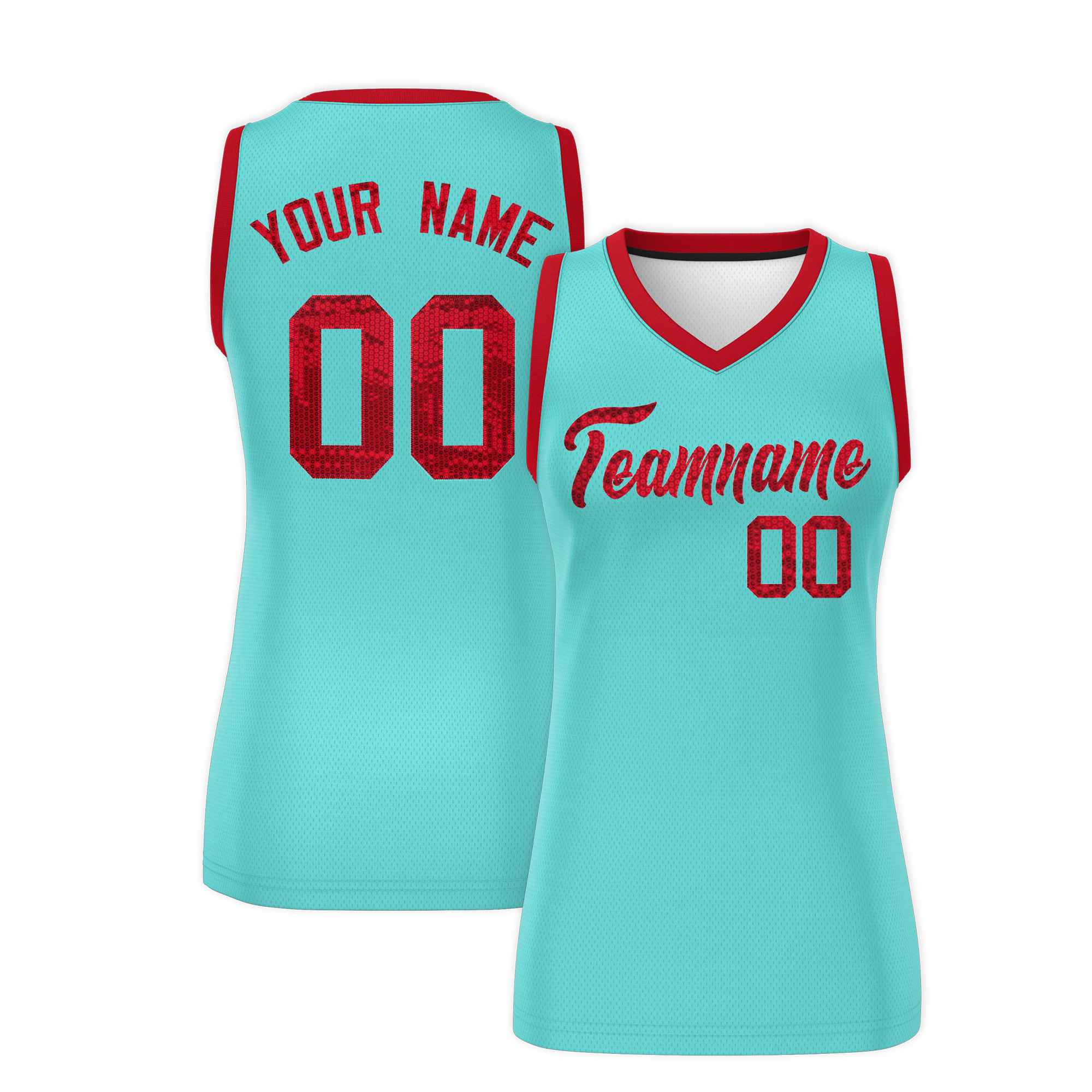 Custom Bright Green Red Women Basketball Jersey Dress