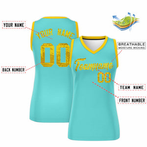 Custom Bright Green Gold Women Basketball Jersey Dress