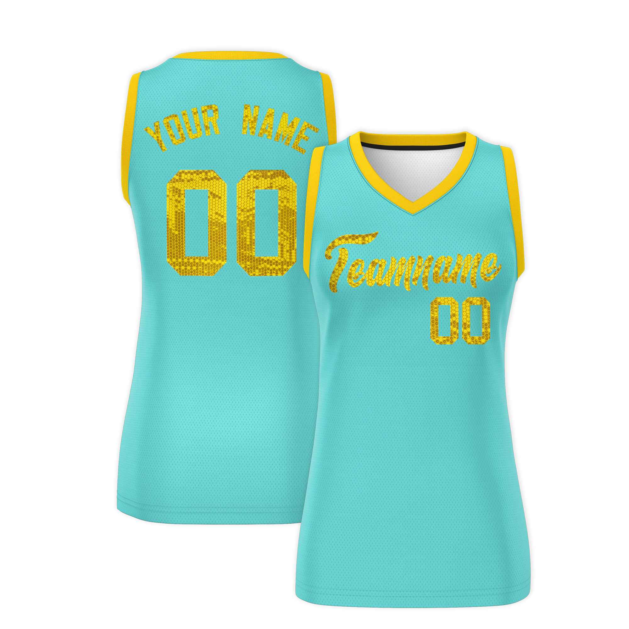 Custom Bright Green Gold Women Basketball Jersey Dress