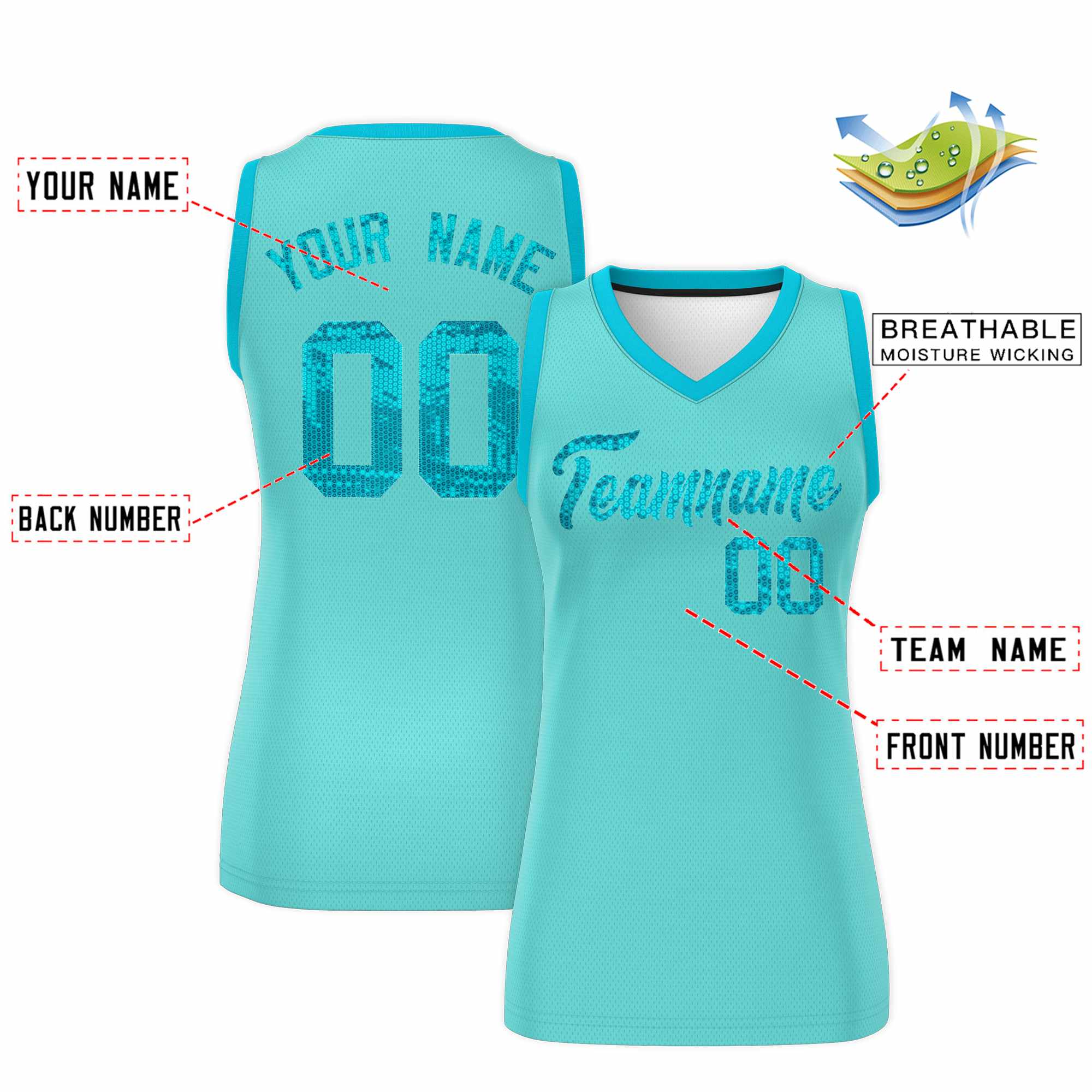 Custom Bright Green Sky Blue Women Basketball Jersey Dress