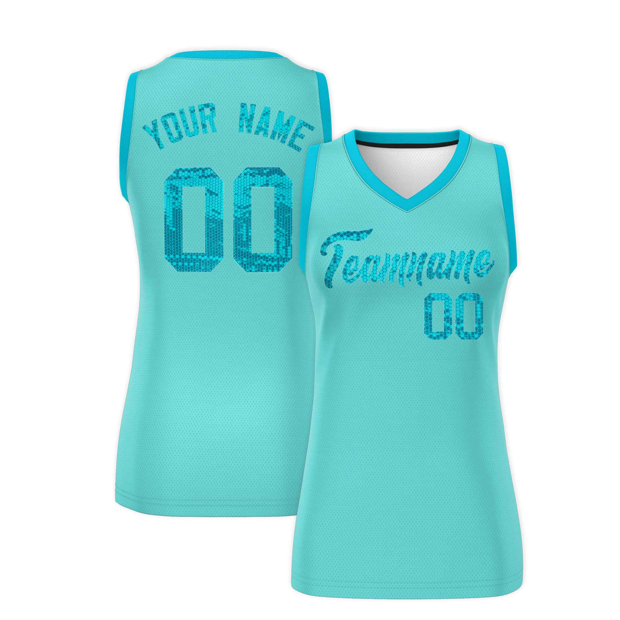 Custom Bright Green Sky Blue Women Basketball Jersey Dress