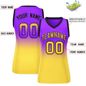 Custom Purple Gold Gradient Fashion Tops Mesh Basketball Jersey For Women