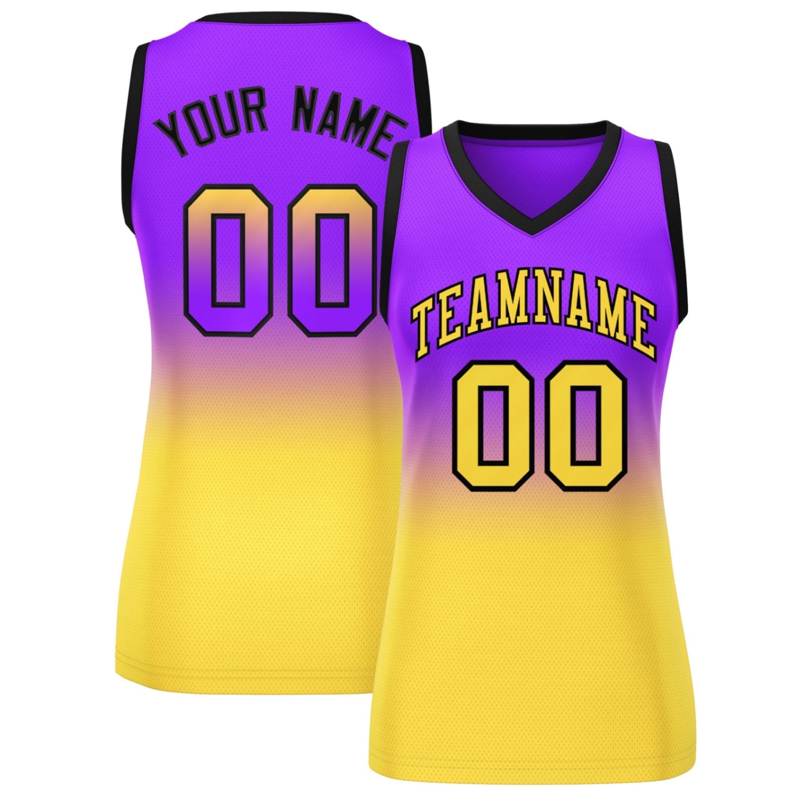 Custom Purple Gold Gradient Fashion Tops Mesh Basketball Jersey For Women