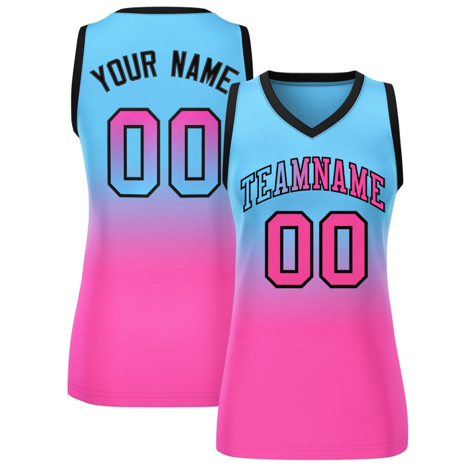 Custom Powder Blue Pink Gradient Fashion Tops Mesh Basketball Jersey For Women