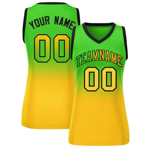 Custom Kelly Green Yellow Gradient Fashion Tops Mesh Basketball Jersey For Women