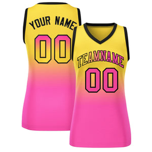 Custom Gold Pink Gradient Fashion Tops Mesh Basketball Jersey For Women