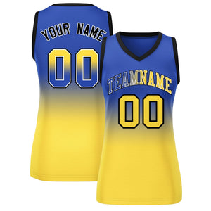 Custom Navy Gold Gradient Fashion Tops Mesh Basketball Jersey For Women