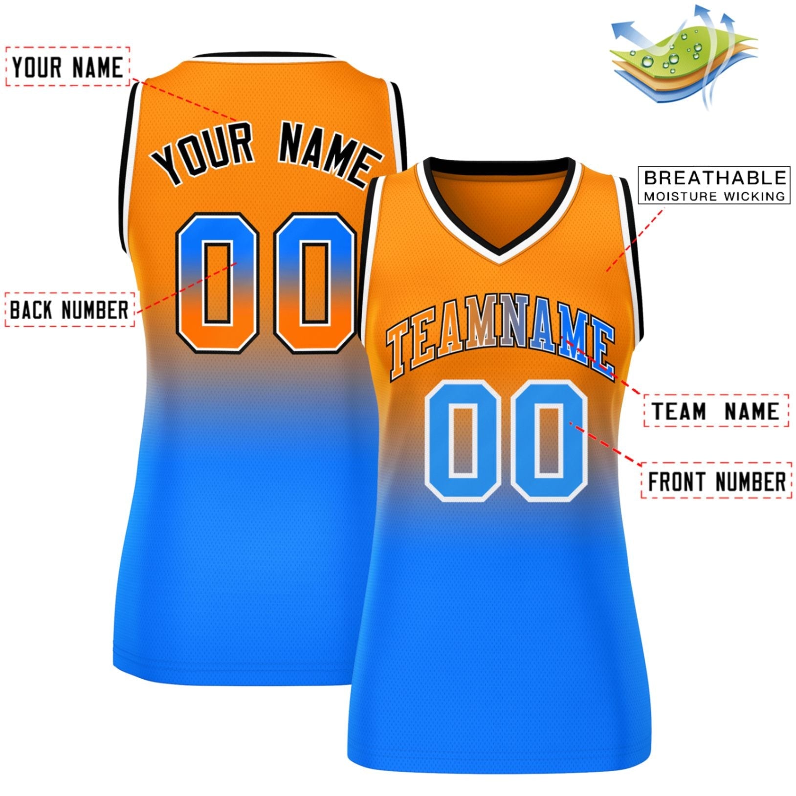 Custom Orange Royal Gradient Fashion Tops Mesh Basketball Jersey For Women