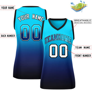 Custom Powder Blue Navy Gradient Fashion Tops Mesh Basketball Jersey For Women