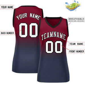 Custom Crimson Navy Gradient Fashion Tops Mesh Basketball Jersey For Women